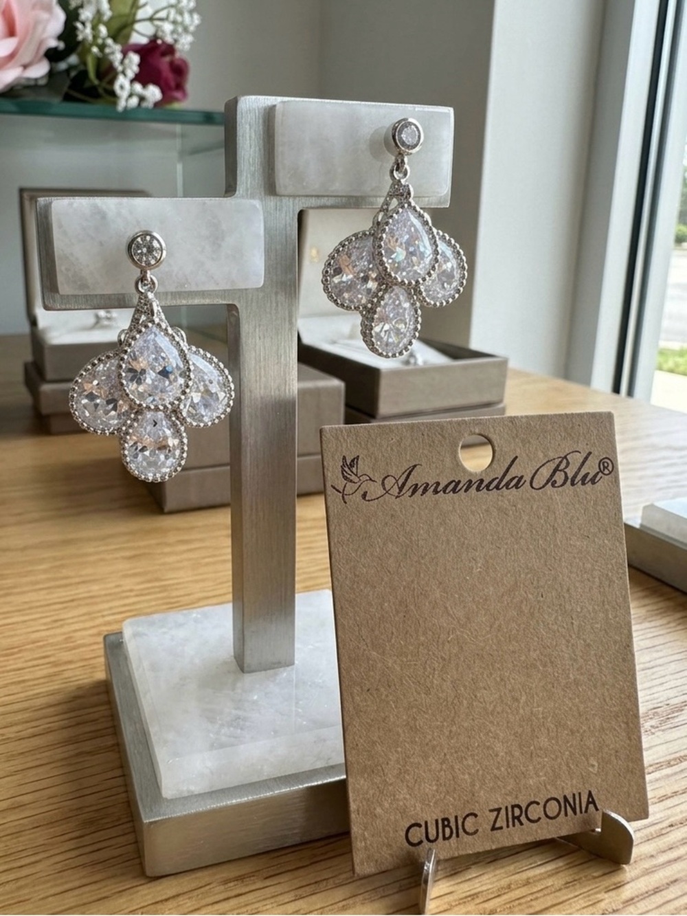 Silver White Cubic Zirconia Teardrop Earrings